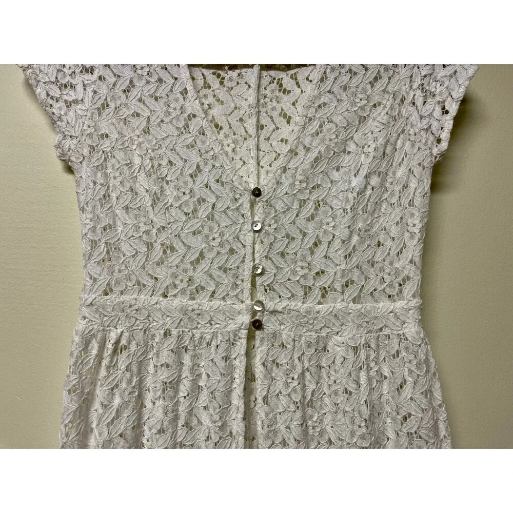 FOREVER 21 Lace Maxi Mother of Pearl Button Front Cardigan/Duster, Coverup, Sz S